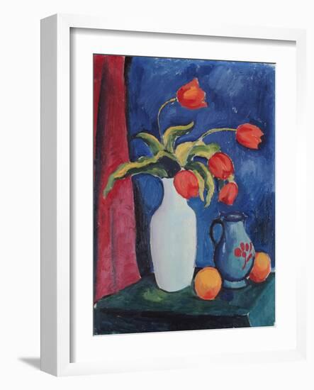 Red Tulips in White Vase, 1912-August Macke-Framed Giclee Print