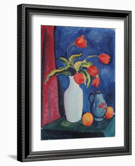 Red Tulips in White Vase, 1912-August Macke-Framed Giclee Print