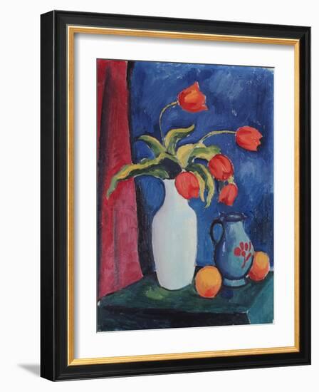 Red Tulips in White Vase, 1912-August Macke-Framed Giclee Print