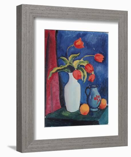 Red Tulips in White Vase, 1912-August Macke-Framed Giclee Print