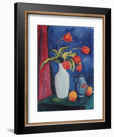 Red Tulips in White Vase, 1912-August Macke-Framed Giclee Print