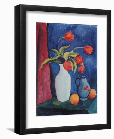 Red Tulips in White Vase, 1912-August Macke-Framed Giclee Print