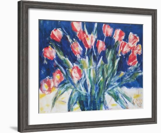 Red Tulips on Blue, 1930-Christian Rohlfs-Framed Art Print
