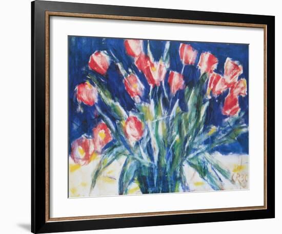 Red Tulips on Blue, 1930-Christian Rohlfs-Framed Art Print