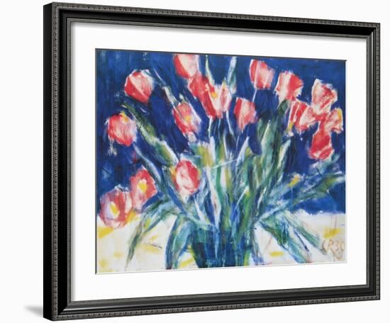 Red Tulips on Blue, 1930-Christian Rohlfs-Framed Art Print