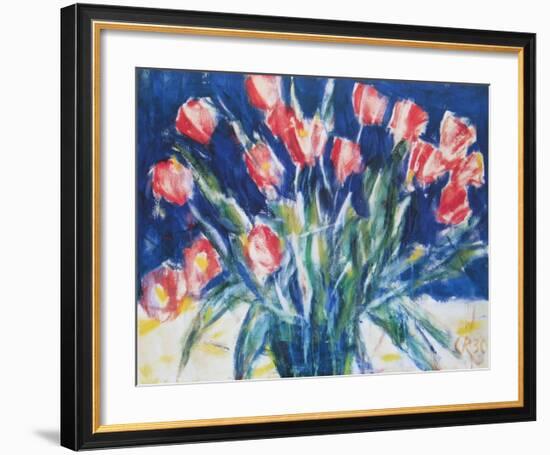 Red Tulips on Blue, 1930-Christian Rohlfs-Framed Art Print