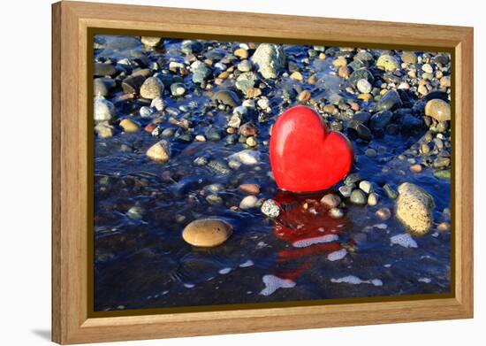 Red Valentine Heart on the Beach-Hannamariah-Framed Premier Image Canvas