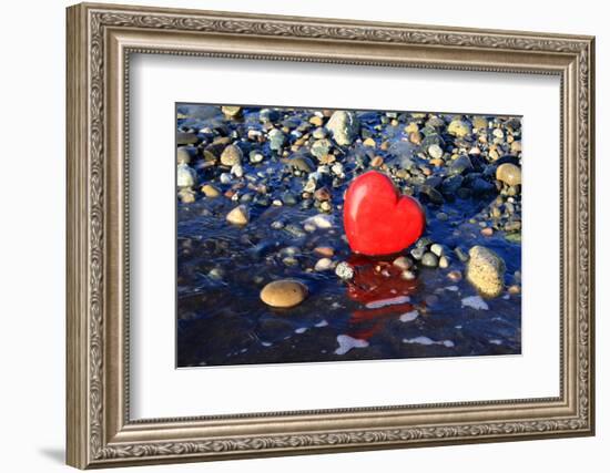 Red Valentine Heart on the Beach-Hannamariah-Framed Photographic Print