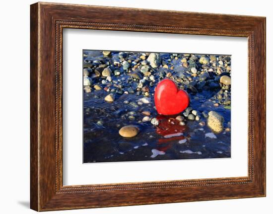 Red Valentine Heart on the Beach-Hannamariah-Framed Photographic Print