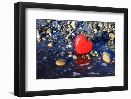 Red Valentine Heart on the Beach-Hannamariah-Framed Photographic Print