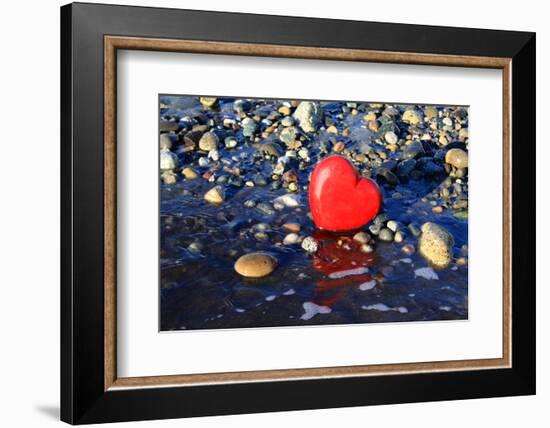 Red Valentine Heart on the Beach-Hannamariah-Framed Photographic Print