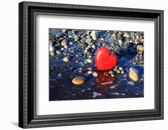 Red Valentine Heart on the Beach-Hannamariah-Framed Photographic Print