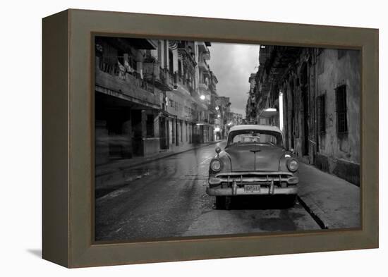 Red Vintage American Car Parked on a Floodlit Street in Havana Centro at Night-Lee Frost-Framed Premier Image Canvas