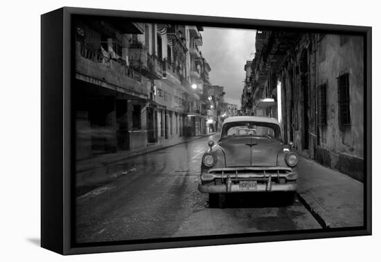 Red Vintage American Car Parked on a Floodlit Street in Havana Centro at Night-Lee Frost-Framed Premier Image Canvas