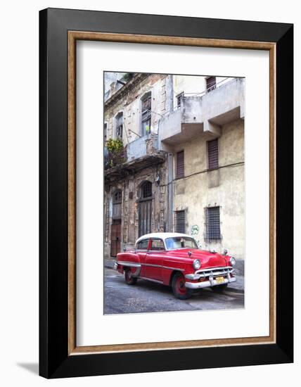 Red Vintage American Car Parked on a Street in Havana Centro-Lee Frost-Framed Photographic Print