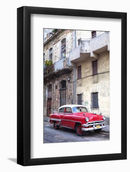 Red Vintage American Car Parked on a Street in Havana Centro-Lee Frost-Framed Photographic Print