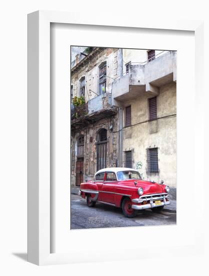 Red Vintage American Car Parked on a Street in Havana Centro-Lee Frost-Framed Photographic Print