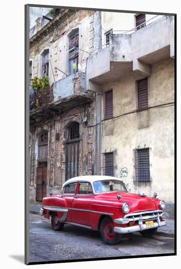 Red Vintage American Car Parked on a Street in Havana Centro-Lee Frost-Mounted Photographic Print