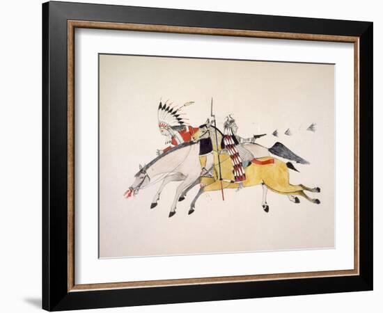 Red Walker and a Companion Fleeing from Pursuing Crow Indians-Kills Two-Framed Giclee Print