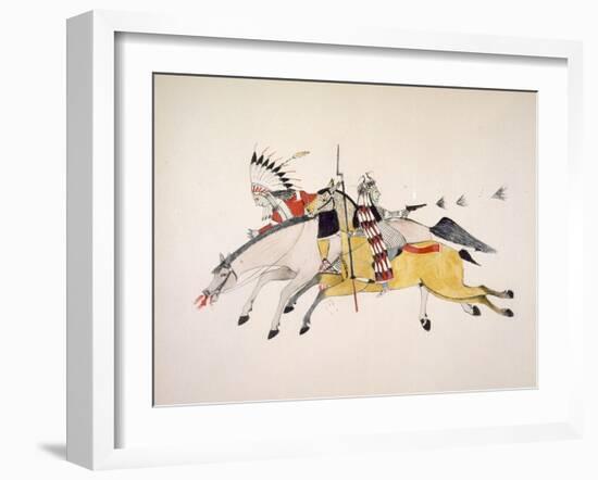 Red Walker and a Companion Fleeing from Pursuing Crow Indians-Kills Two-Framed Giclee Print