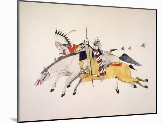 Red Walker and a Companion Fleeing from Pursuing Crow Indians-Kills Two-Mounted Giclee Print