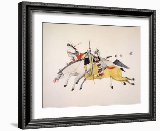 Red Walker and a Companion Fleeing from Pursuing Crow Indians-Kills Two-Framed Giclee Print