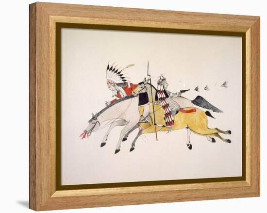 Red Walker and a Companion Fleeing from Pursuing Crow Indians-Kills Two-Framed Premier Image Canvas