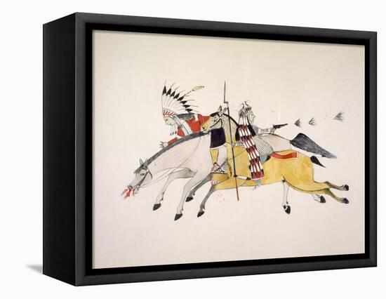 Red Walker and a Companion Fleeing from Pursuing Crow Indians-Kills Two-Framed Premier Image Canvas