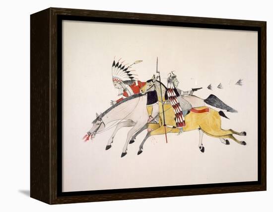 Red Walker and a Companion Fleeing from Pursuing Crow Indians-Kills Two-Framed Premier Image Canvas