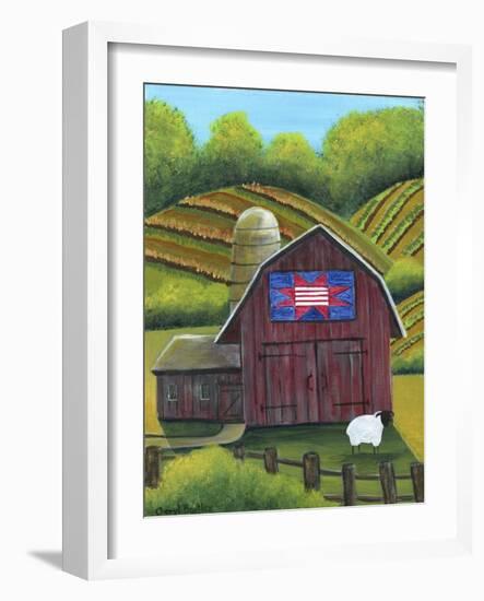 Red White Blue Quilt Barn Sheep-Cheryl Bartley-Framed Giclee Print