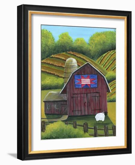 Red White Blue Quilt Barn Sheep-Cheryl Bartley-Framed Giclee Print