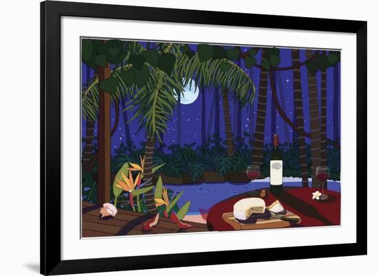 Red Wine And Cheese Under The Moonlight-Cindy Wider-Framed Giclee Print