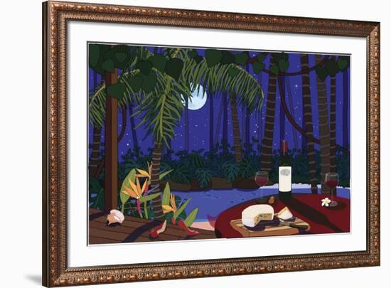 Red Wine And Cheese Under The Moonlight-Cindy Wider-Framed Giclee Print