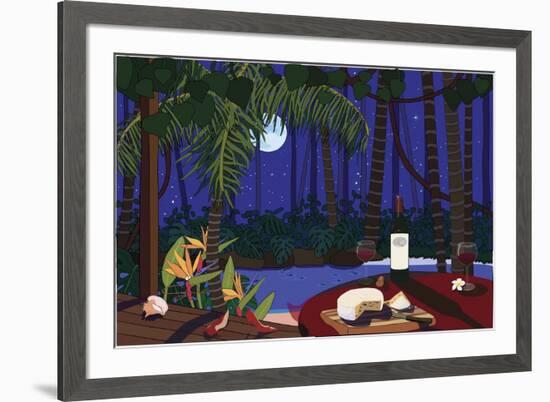 Red Wine And Cheese Under The Moonlight-Cindy Wider-Framed Giclee Print