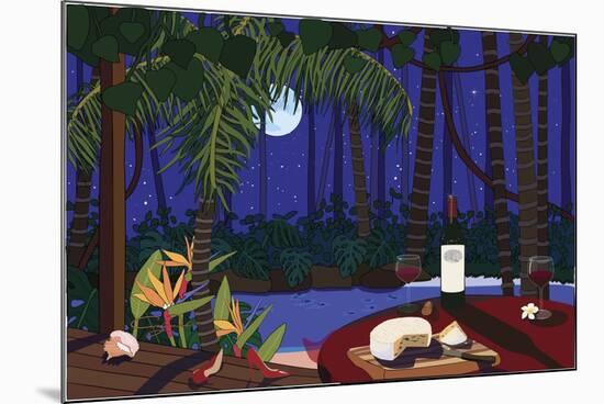 Red Wine And Cheese Under The Moonlight-Cindy Wider-Mounted Giclee Print