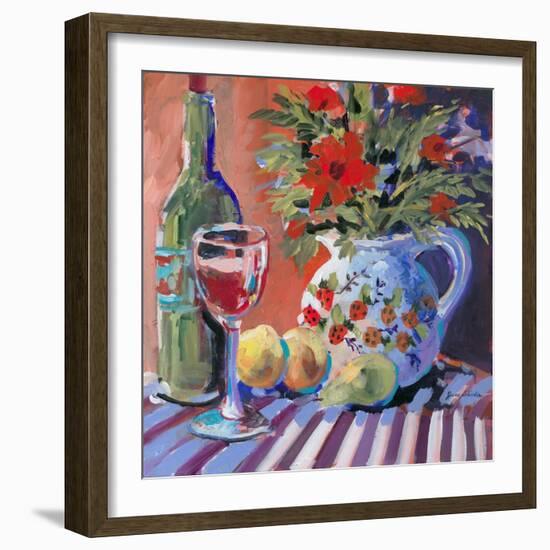 Red Wine and Table-Jane Slivka-Framed Art Print