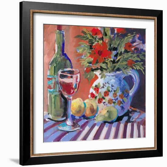 Red Wine and Table-Jane Slivka-Framed Art Print