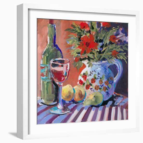 Red Wine and Table-Jane Slivka-Framed Art Print