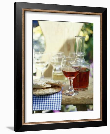 Red Wine in Glass and Carafe, Schüttelbrot Beside (S. Tyrol)-Eising Studio - Food Photo and Video-Framed Photographic Print