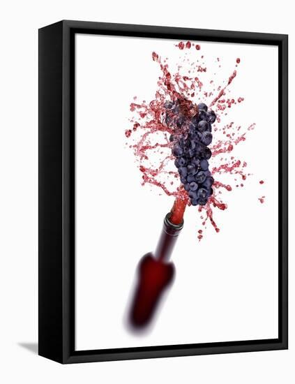Red Wine Splashing Out of Bottle-Kröger & Gross-Framed Premier Image Canvas