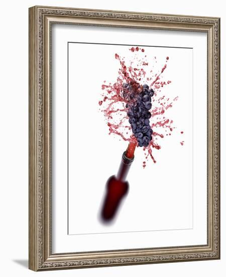 Red Wine Splashing Out of Bottle-Kröger & Gross-Framed Photographic Print