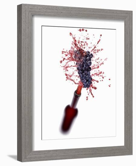 Red Wine Splashing Out of Bottle-Kröger & Gross-Framed Photographic Print