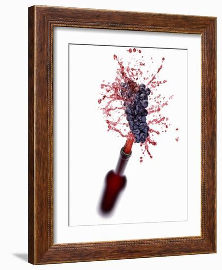 Red Wine Splashing Out of Bottle-Kröger & Gross-Framed Photographic Print