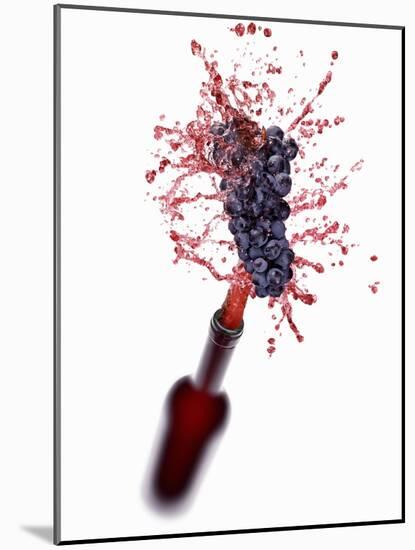 Red Wine Splashing Out of Bottle-Kröger & Gross-Mounted Photographic Print