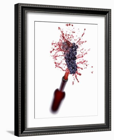 Red Wine Splashing Out of Bottle-Kröger & Gross-Framed Photographic Print