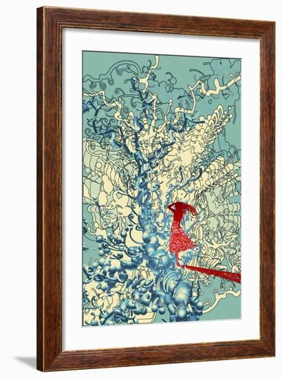 Red Woman in Abstract Graphic,Illustration Digital Painting-Tithi Luadthong-Framed Art Print