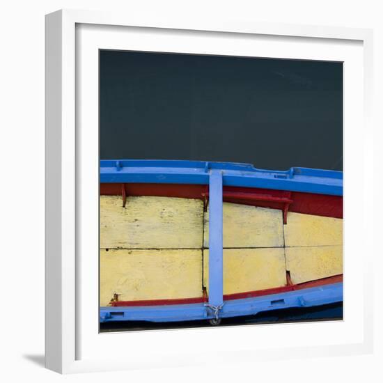 Red, Yellow and Blue Boat-Mike Burton-Framed Photographic Print