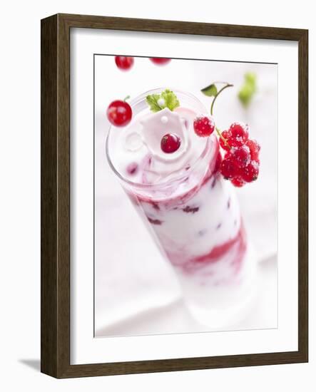 Redcurrants Falling into a Layered Yogurt Dessert-Daniel Reiter-Framed Photographic Print