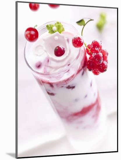 Redcurrants Falling into a Layered Yogurt Dessert-Daniel Reiter-Mounted Photographic Print