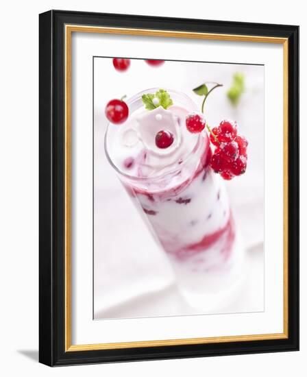 Redcurrants Falling into a Layered Yogurt Dessert-Daniel Reiter-Framed Photographic Print